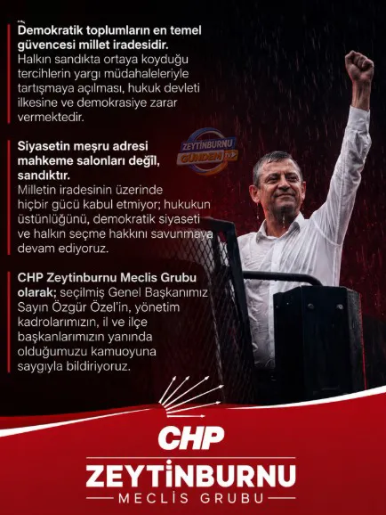 CHP ZEYTİNBURNU İLÇE MECLİS GRUBU ÖZGÜR ÖZEL’E TAM DESTEĞİNİ AÇIKLADI