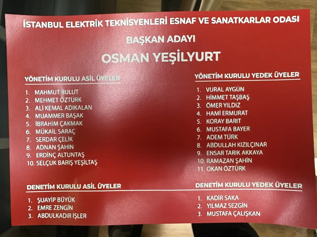 İstanbul Elektrik Teknisyenleri Esnaf Odası Seçimini Osman Yeşilyurt Kazandı